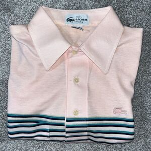Vintage The Lacoste Club Stripe Polo Golf Tennis Shirt w/Front Pocket M Retro